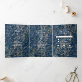 Blue Gold Spritzer Modern Trifold Wedding Program Dreifach Gefaltete Einladung (Innenseite)