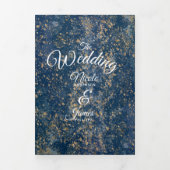 Blue Gold Spritzer Modern Trifold Wedding Program Dreifach Gefaltete Einladung (Cover)