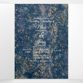 Blue Gold Spritzer Modern Trifold Wedding Program Dreifach Gefaltete Einladung (Innenseite Mitte)