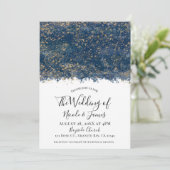Blue Gold Spritzer Modernes Glam Hochzeitsheirat Einladung (Stehend Vorderseite)