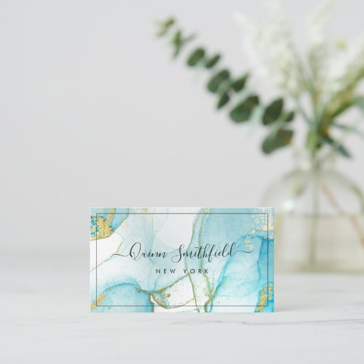 Blue Gold Spritzer Watercolor Visitenkarte (Stehend Vorderseite)