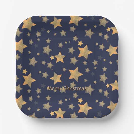 Blue Gold Star Elegante Retro Pappteller (Vorderseite)