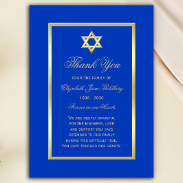 Blue Gold Star Jewish Sympathy Thank You Note Card Mitteilungskarte