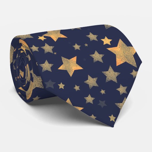 Blue Gold Star Muster hell Moderne Weihnachten Krawatte (Gerollt)