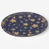Blue Gold Star Pattern Elegant Vintage Christmas Pappteller (Schrägansicht)