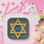 Blue Gold Star von David Hebrew Purim Sameach Pappteller (Party)