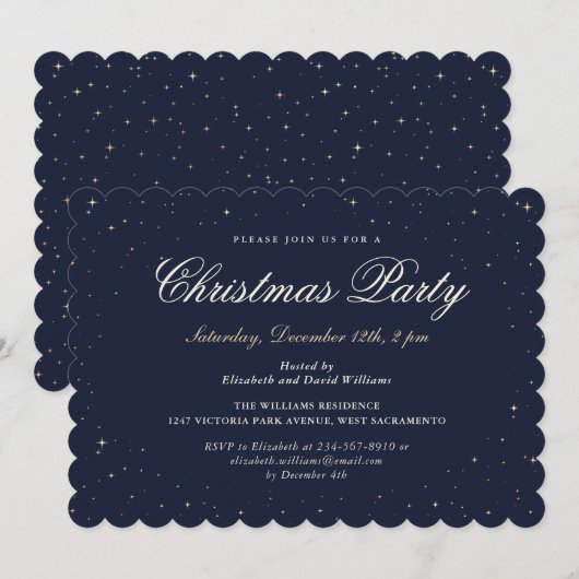 Blue Gold Star Weihnachtsfeier Einladung (Vorne/Hinten)