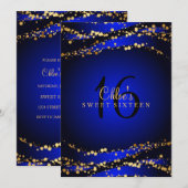 Blue & Gold Stardust | Sweet 16 Einladung (Vorne/Hinten)