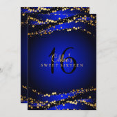Blue & Gold Stardust Sweet 16 Einladung (Vorne/Hinten)