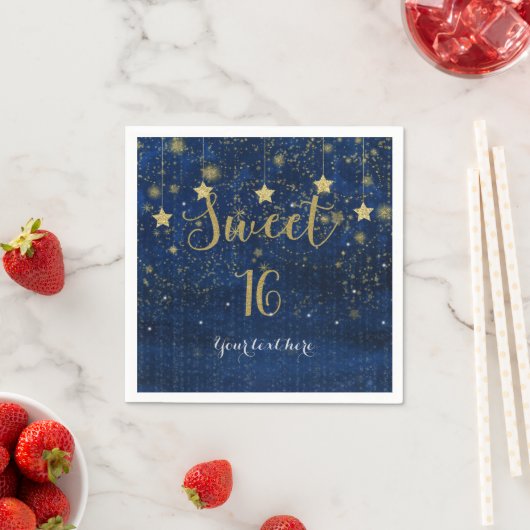 Blue & Gold Starry Celestial Sky Sweet 16 Party Serviette (Beispiel)