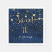 Blue & Gold Starry Celestial Sky Sweet 16 Party Serviette (Vorderseite)