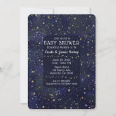 Blue & Gold Starry Night Sky Celestial Baby Dusche Einladung (Vorderseite)