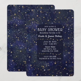 Blue & Gold Starry Night Sky Celestial Baby Dusche Einladung
