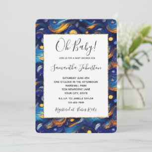 Blue Gold Starry Sky Baby Dusche Einladung