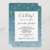 Blue Gold Stars Aqua Baby Dusche Einladung (Vorne/Hinten)