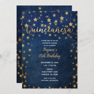 Blue & Gold Stars Celestial Sky Quinceañera Party Einladung