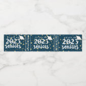 Blue Gold Stars Class of 2024 Senior Abschluss Wasserflaschenetikett (Einzelnes Label)