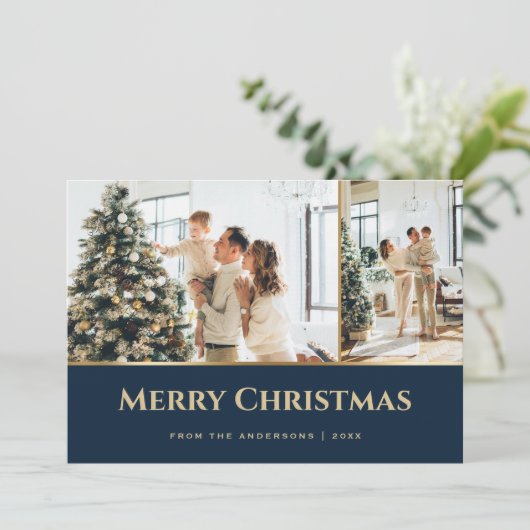 Blue Gold Stars Foto Weihnachten (Stehend Vorderseite)