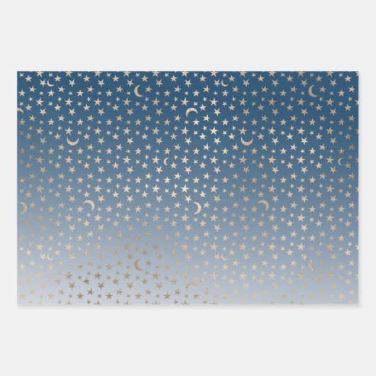 Blue Gold Stars Geschenkpapier Set (Vorderseite 3)