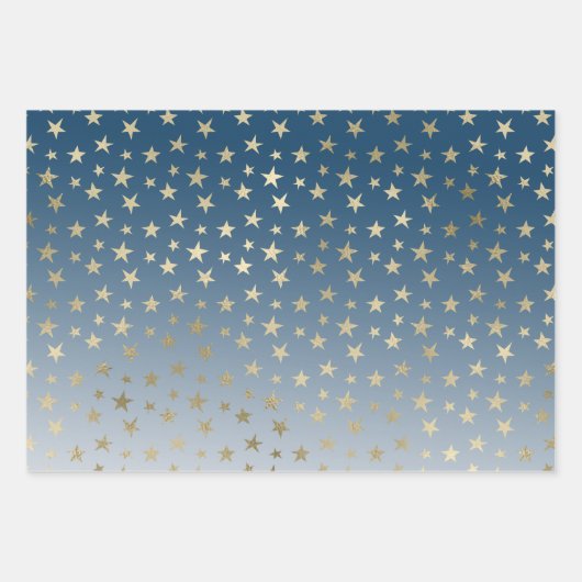 Blue Gold Stars Geschenkpapier Set (Vorderseite)