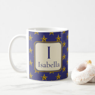 Blue Gold Stars Monogram First Name Initial Kaffeetasse