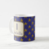 Blue Gold Stars Monogram First Name Initial Kaffeetasse (Vorderseite Links)