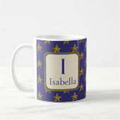 Blue Gold Stars Monogram First Name Initial Kaffeetasse (Links)