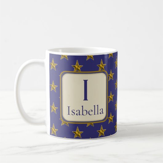 Blue Gold Stars Monogram First Name Initial Kaffeetasse (Links)