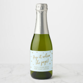 Blue & Gold Stars Pop It, wenn sie Pop Baby Dusche Schaumweinetikett