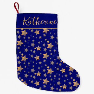 Blue Gold Stars Retro Vintages Muster Weihnachten Kleiner Weihnachtsstrumpf
