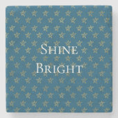 Blue Gold Stars Shine Bright Steinuntersetzer (Vorderseite)