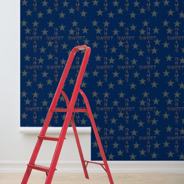 Blue Gold Stars Sweet Dreams Pattern Peel Stick Tapete (Blue Gold Stars Sweet Dreams Pattern Peel Stick Wallpaper)