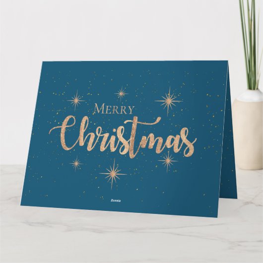 Blue Gold Stars Typografie Name Frohe Weihnachten Karte (Rückseite)