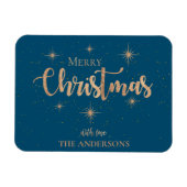 Blue Gold Stars Typografie Name Frohe Weihnachten Magnet (Horizontal)