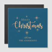 Blue Gold Stars Typografie Name Frohe Weihnachten Magnetkarte (Vorne/Hinten)