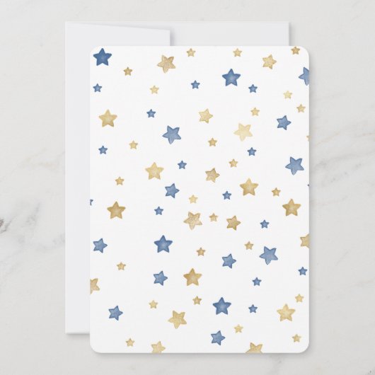 Blue Gold Stars White Baby Dusche Einladung (Rückseite)