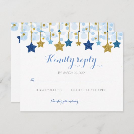 Blue & Gold Stars winkeln RSVP-Karte Dankeskarte (Vorne/Hinten)