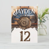 Blue Gold Steampunk Geburtstagsparty Einladung (Stehend Vorderseite)