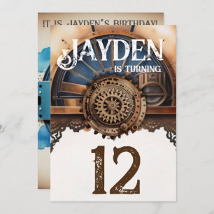 Blue Gold Steampunk Geburtstagsparty Einladung