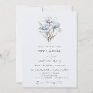 Blue Gold stilisierte Blumen Minimalistisch Einladung