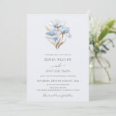 Blue Gold stilisierte Blumen Minimalistisch Einladung (Stehend Vorderseite)