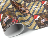 Blue & Gold Streifen Weihnachtsmannmützen Benutzer Geschenkpapier (Rolleneckpunkt)