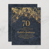 Blue Gold String Lights 70. Geburtstag Einladung (Vorne/Hinten)