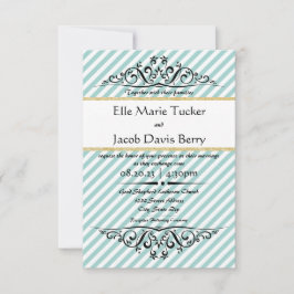 Blue Gold Stripe Blüh - Einladung zur Hochzeit 3x5