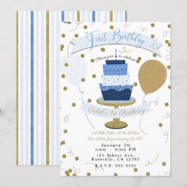 Blue & Gold Sugar ist Sweet 1. Geburtstagskuchen Einladung