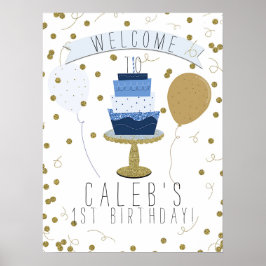 Blue & Gold Sugar ist Sweet 1. Geburtstagskuchen Poster