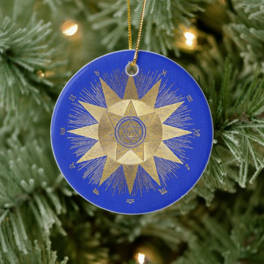 Blue Gold Sun Celestial Feierlichkeiten Keramik Ornament (Baum)
