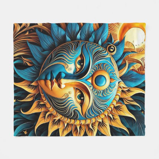 Blue & Gold Sun Fleecedecke (Vorderseite (Horizontal))