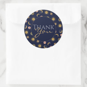 Blue Gold Sun Moon Planets Space Illustration Runder Aufkleber