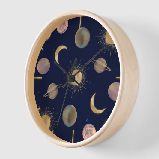 Blue Gold Sun Moon Planets Space Illustration Uhr (Winkel)